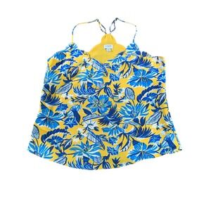 J. Crew Yellow Blue Floral Print Scalloped V Neck Cami Tank Top Women's Size 10